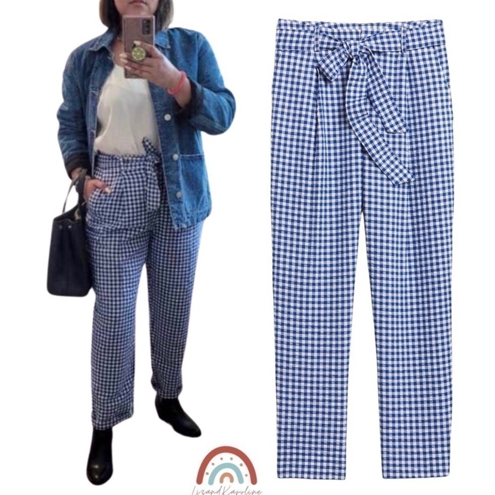 New! Banana Republic Linen Gingham Gauzy Cotton High Waist Straight Leg Pants